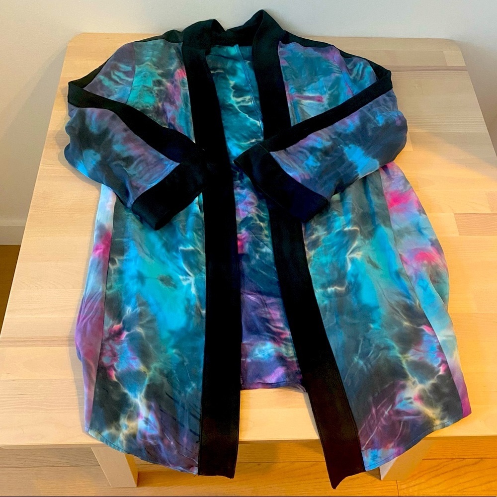 Veda leather and silk tie dye jacket